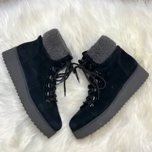 Sz 10 Sam Edelman Black Faux Fur Franc Hiking Boots Shoes