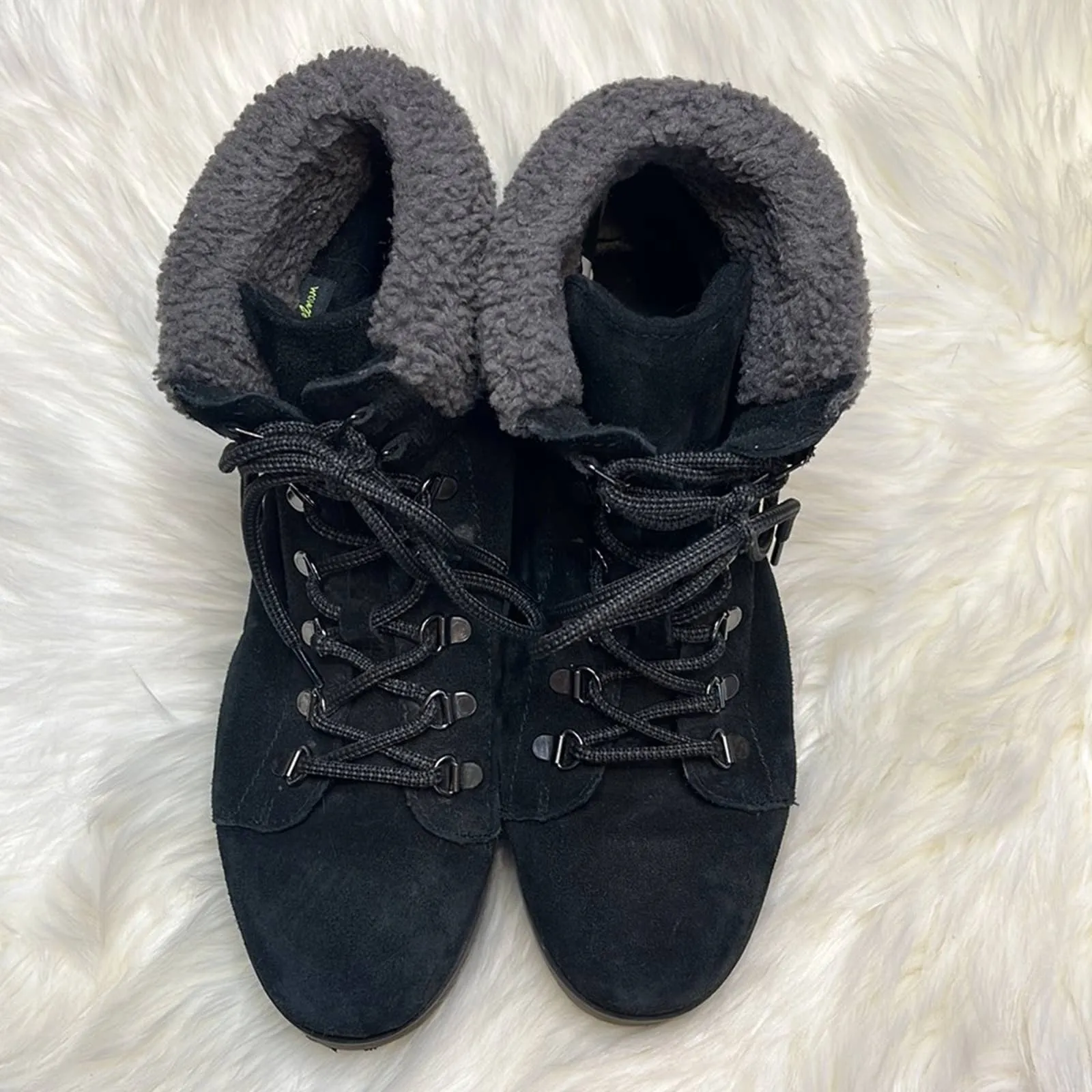 Sz 10 Sam Edelman Black Faux Fur Franc Hiking Boots Shoes