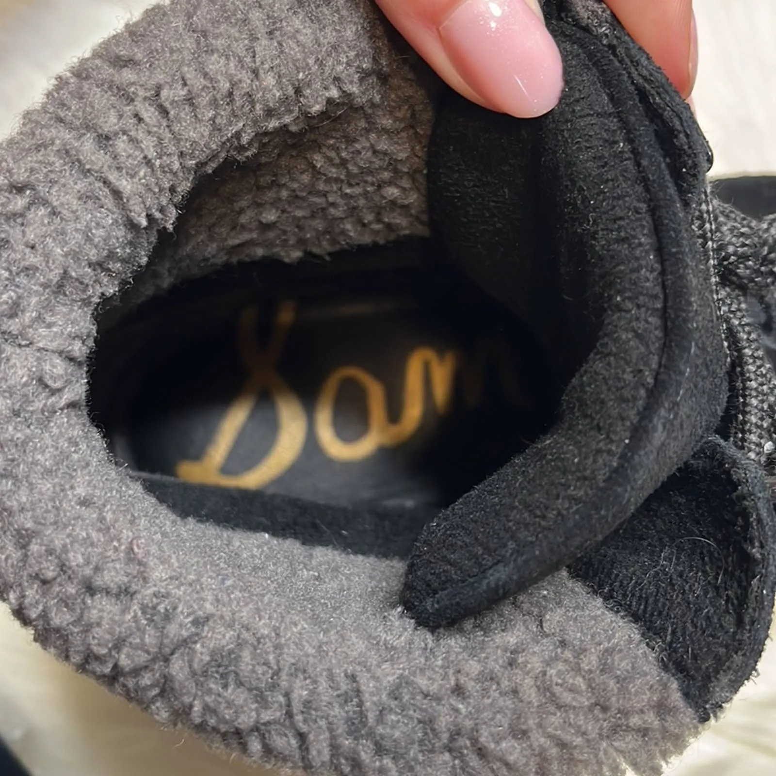 Sz 10 Sam Edelman Black Faux Fur Franc Hiking Boots Shoes