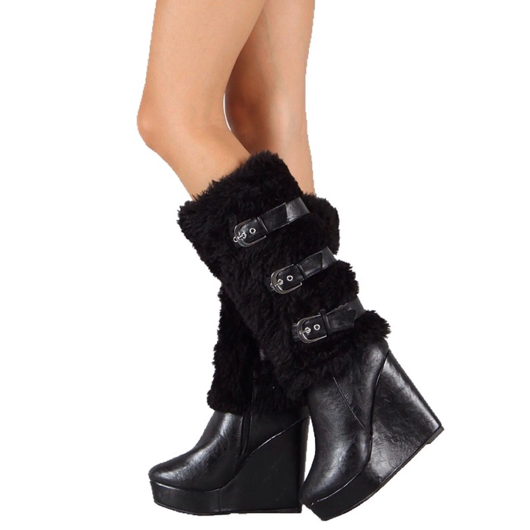 Tall All Fur Knee High Wedge Boots