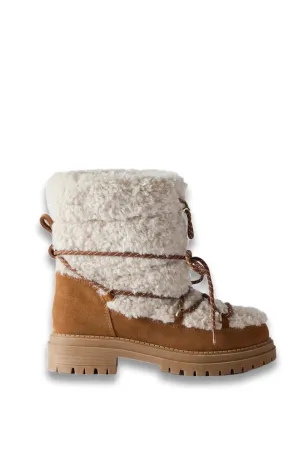 Tan Suede Borg Snow Boots