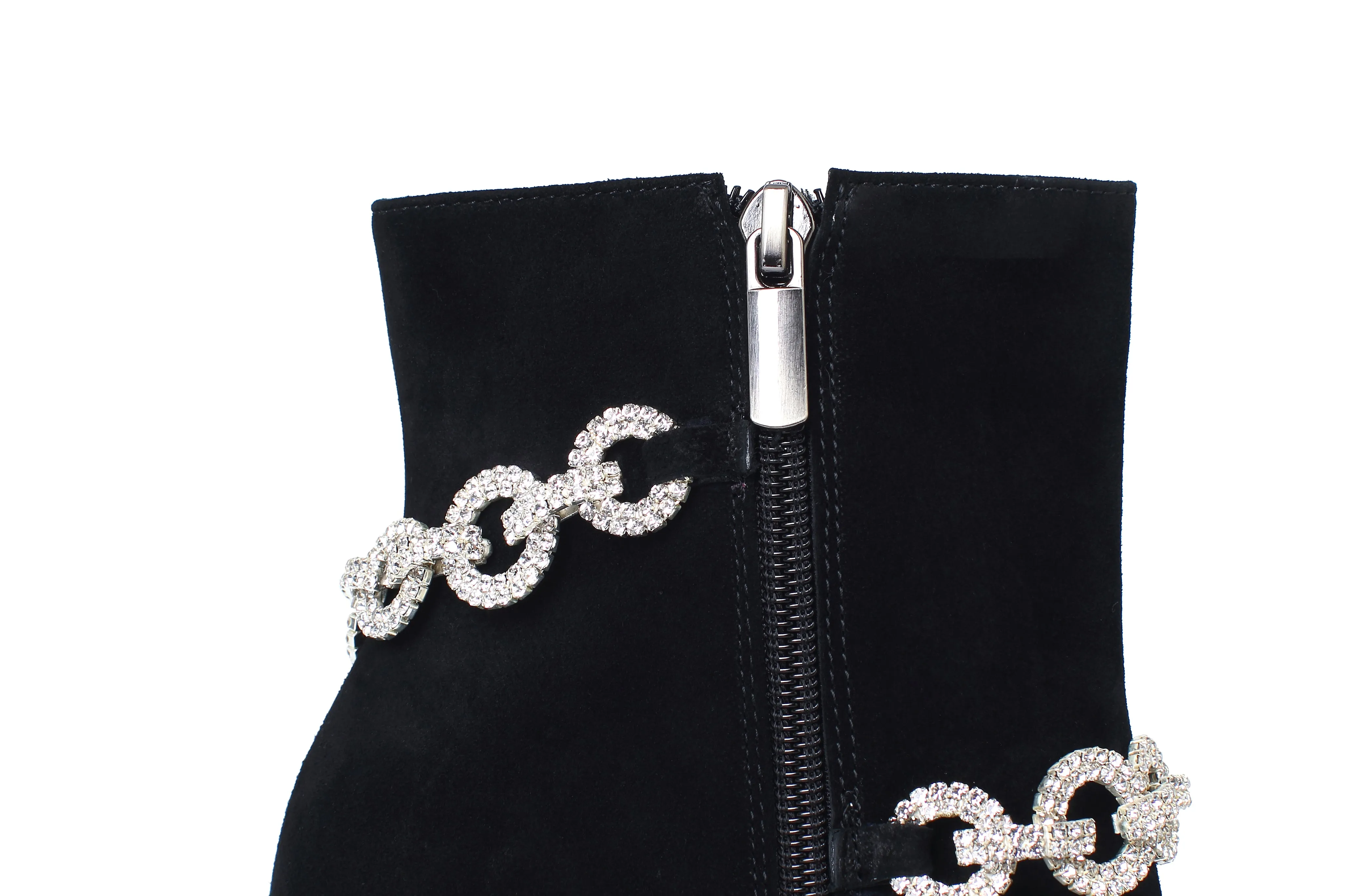 TinaCus Suede Leather Handmade Women's Sexy Stiletto Heel Side Zip Up Platform Glitter Rhinestones Decor Sexy Ankle Booties