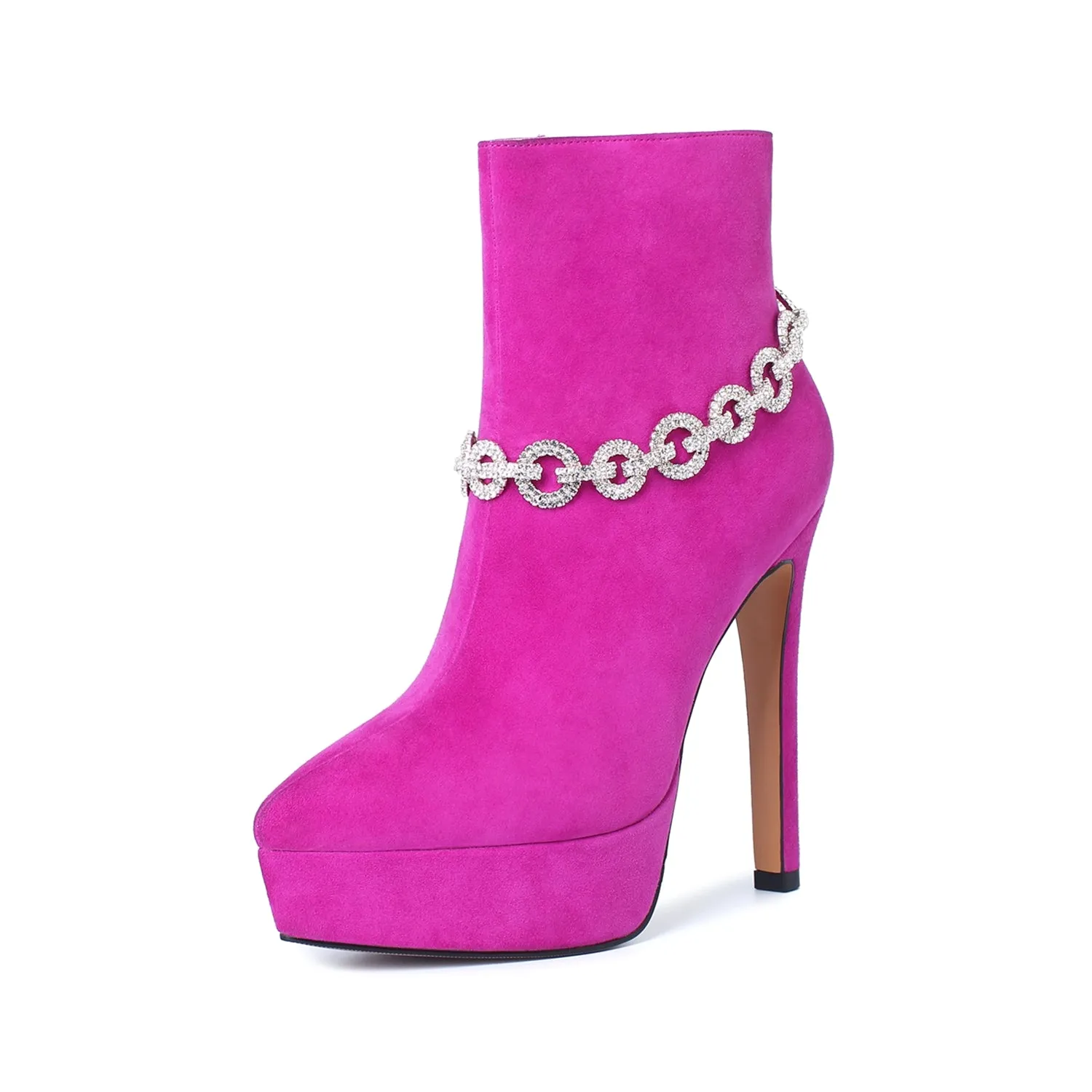 TinaCus Suede Leather Handmade Women's Sexy Stiletto Heel Side Zip Up Platform Glitter Rhinestones Decor Sexy Ankle Booties