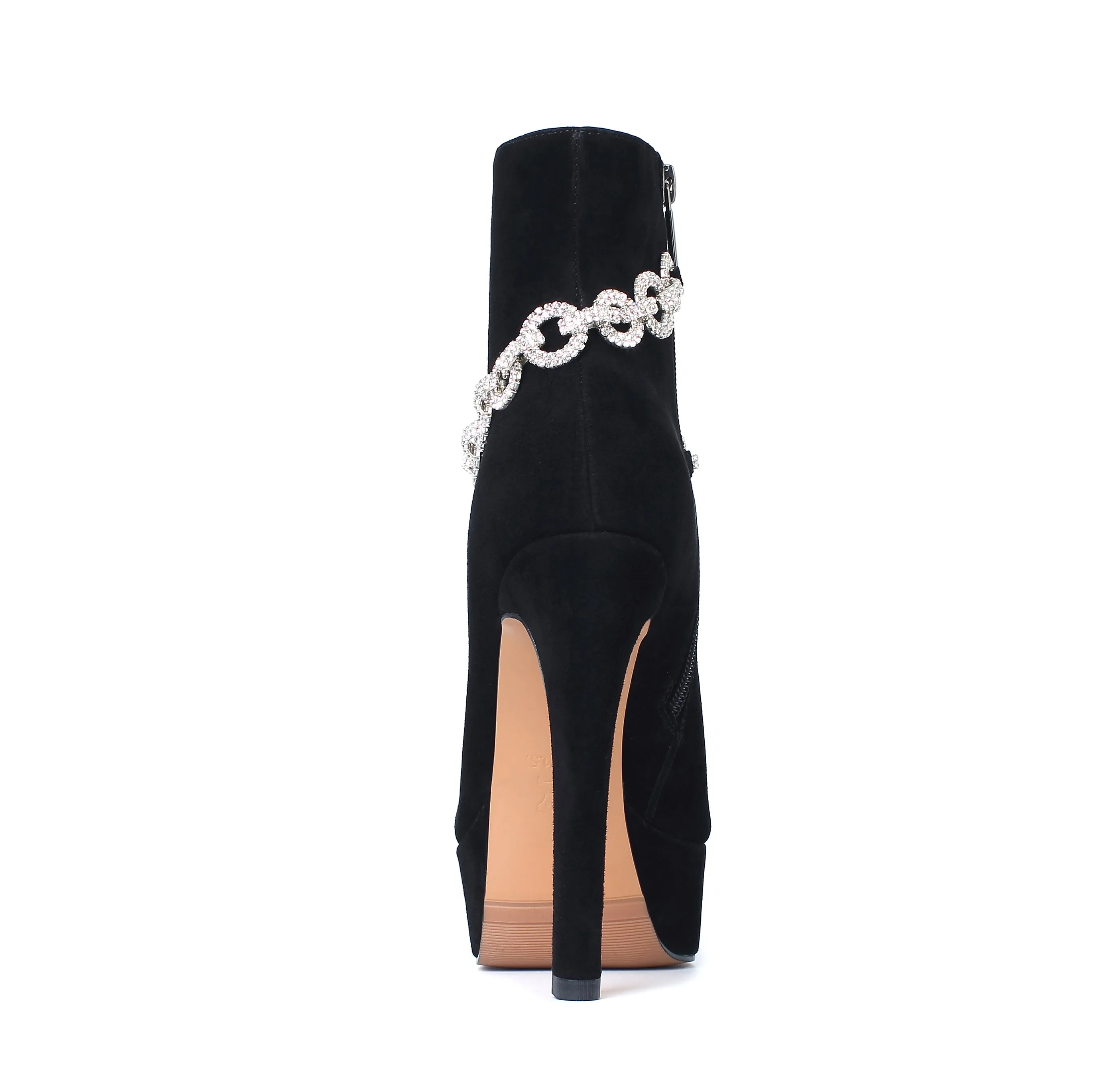 TinaCus Suede Leather Handmade Women's Sexy Stiletto Heel Side Zip Up Platform Glitter Rhinestones Decor Sexy Ankle Booties
