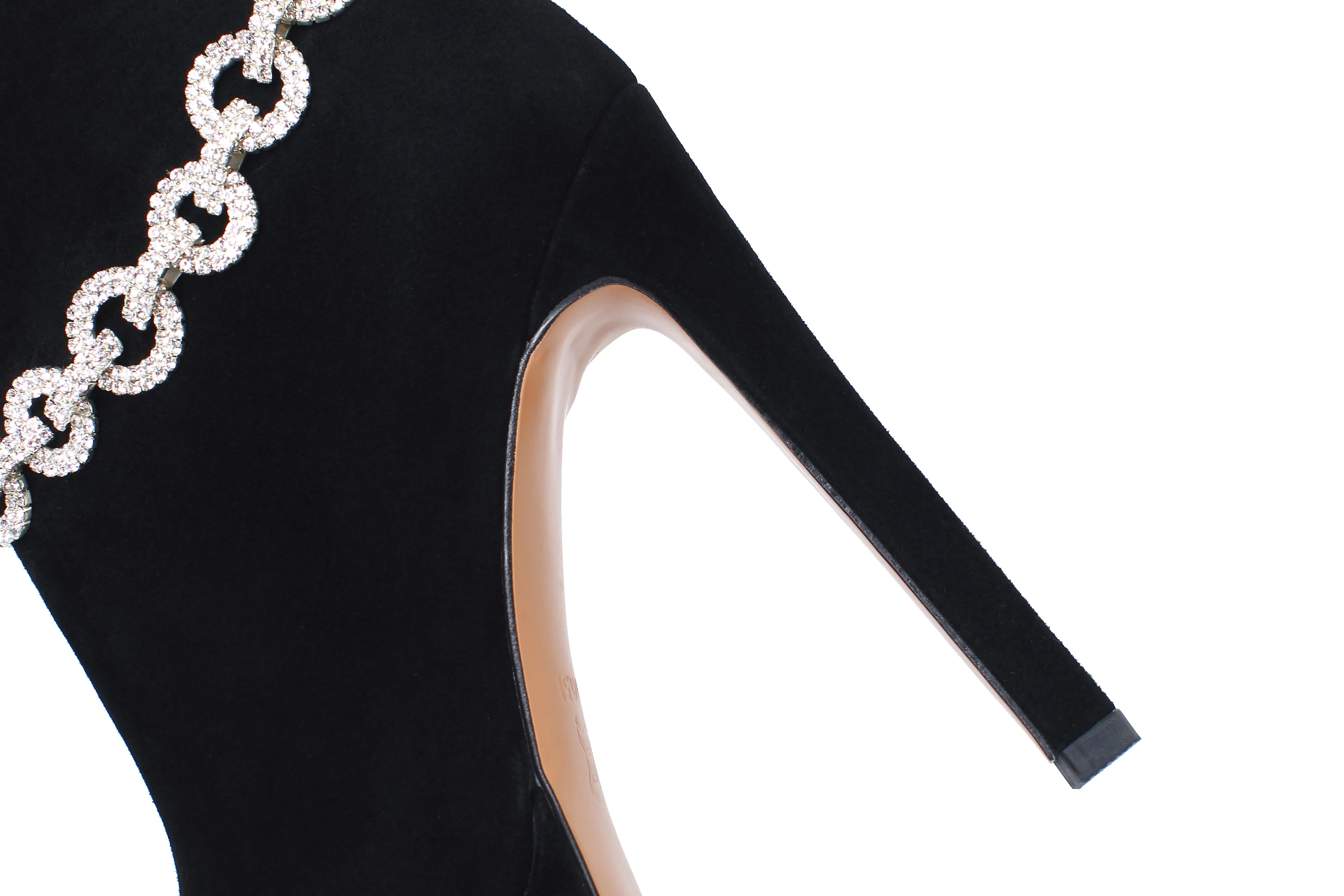 TinaCus Suede Leather Handmade Women's Sexy Stiletto Heel Side Zip Up Platform Glitter Rhinestones Decor Sexy Ankle Booties