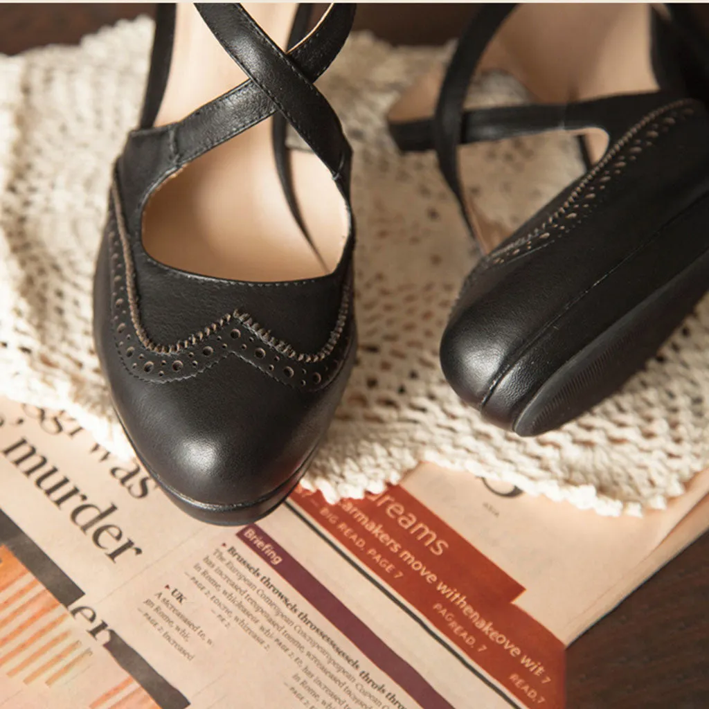 Vintage High-Heeled Cross-straps Mary Jane Shoes