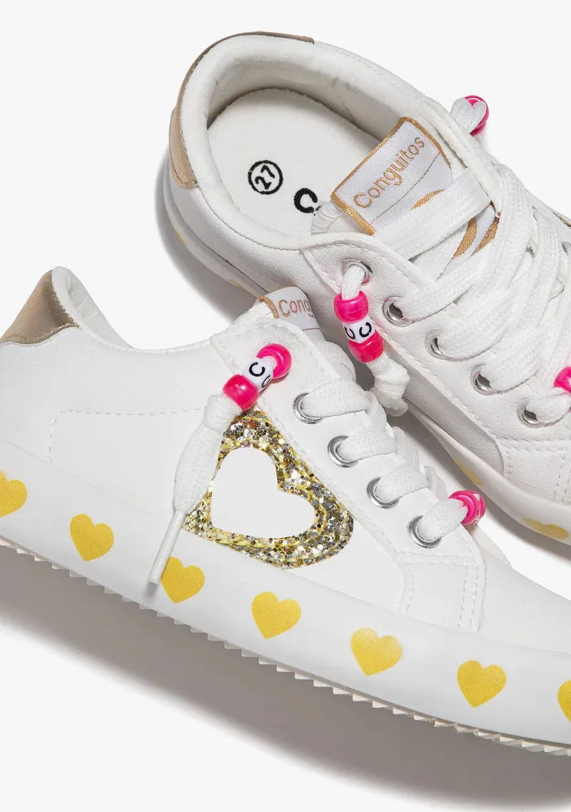 White with gold glitter heart sneakers