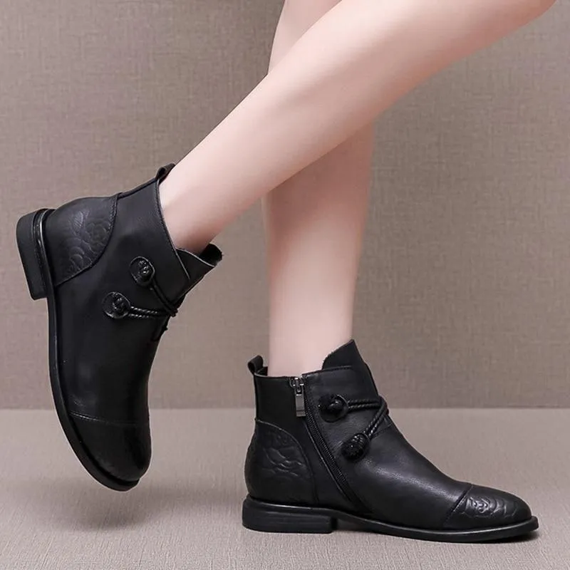 Women's Casual Shoes Soft Leather Flat Ankle Boots 0738