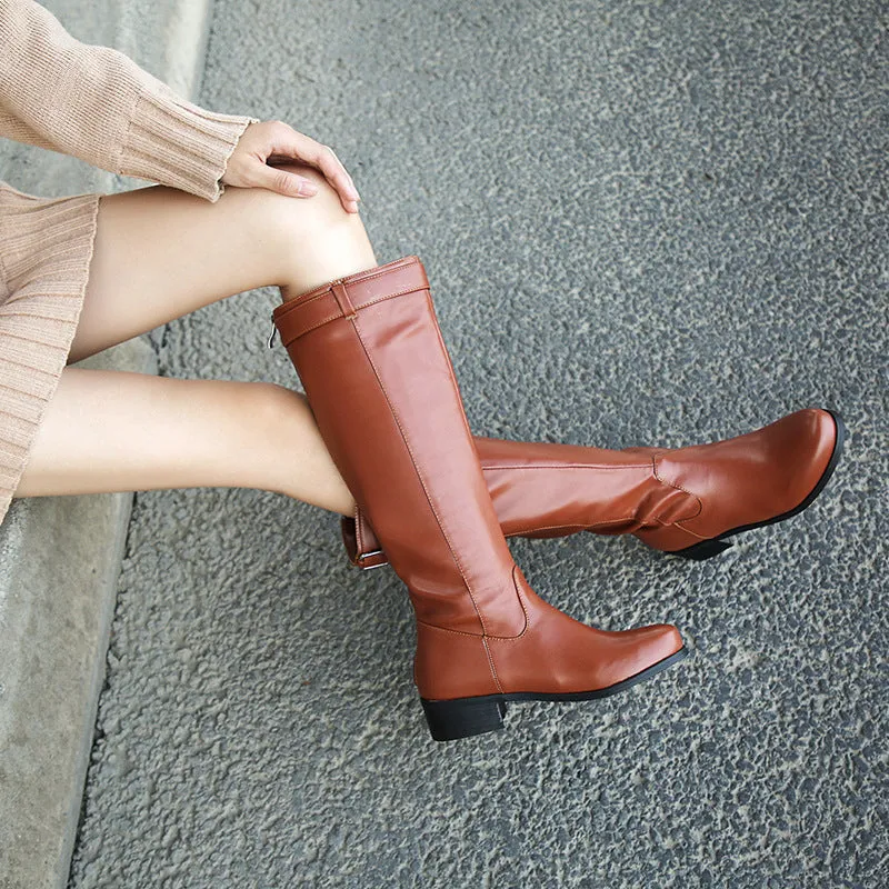 Women's knee high riding boots with buckle