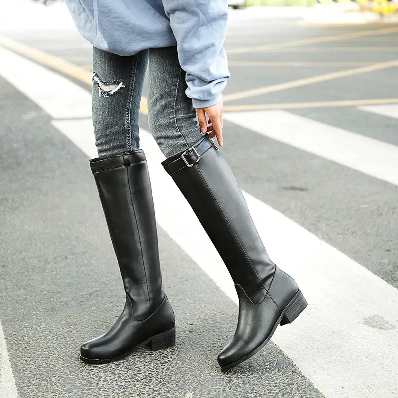 Women's knee high riding boots with buckle