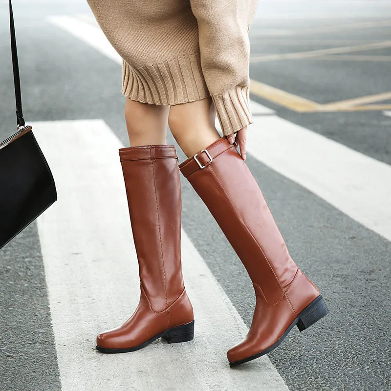 Women's knee high riding boots with buckle