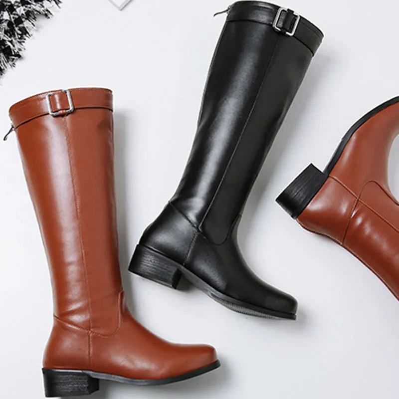 Women's knee high riding boots with buckle