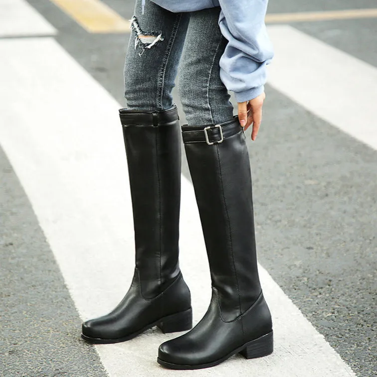 Women's knee high riding boots with buckle