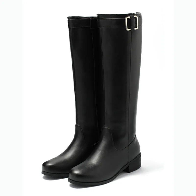 Women's knee high riding boots with buckle