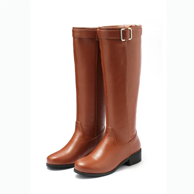 Women's knee high riding boots with buckle