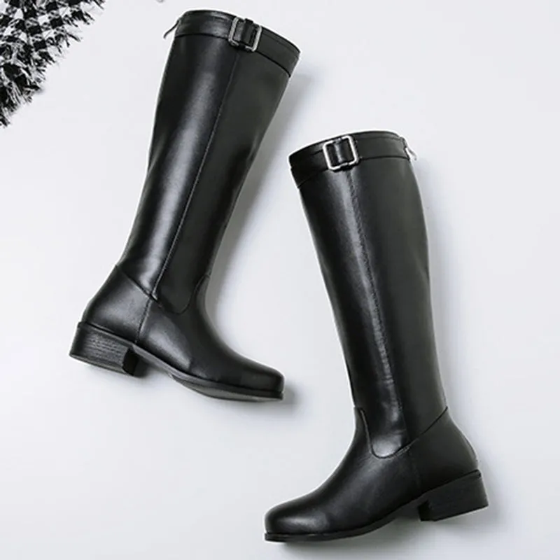 Women's knee high riding boots with buckle