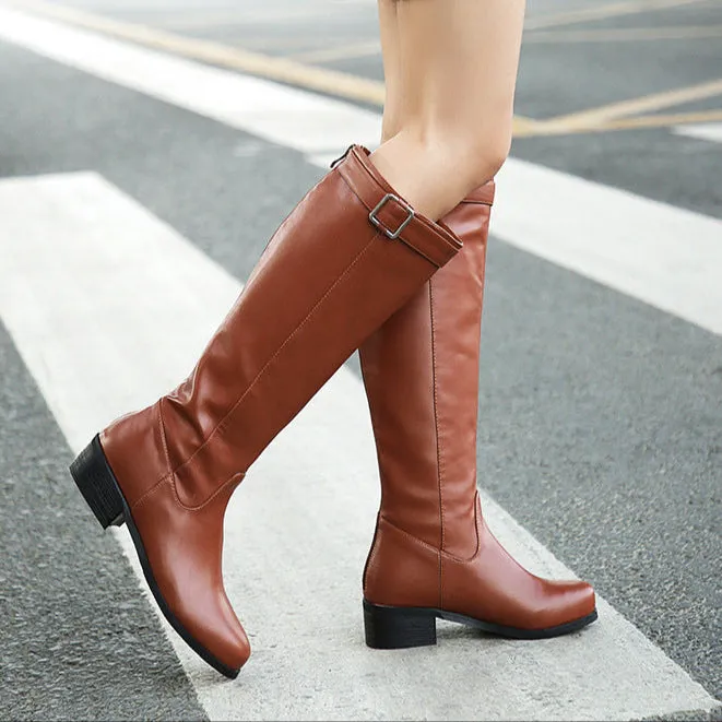 Women's knee high riding boots with buckle