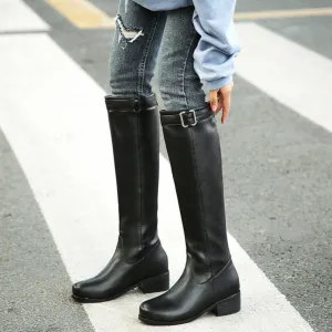 Women's knee high riding boots with buckle